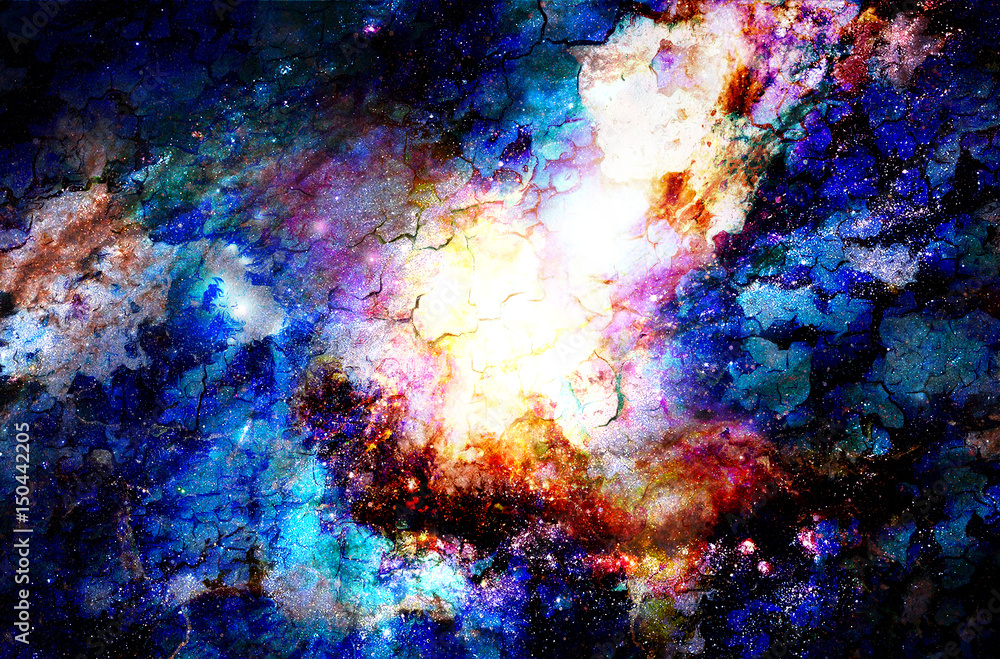 Cosmic space and stars, color cosmic abstract background. Crackle effect.