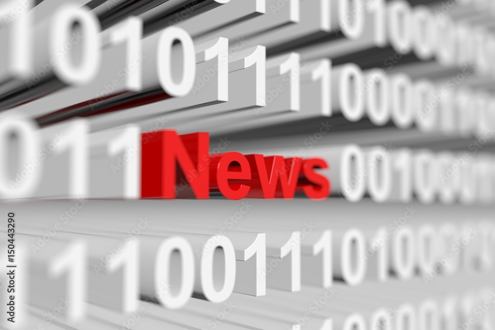 News in a binary code with blurred background 3D illustration
