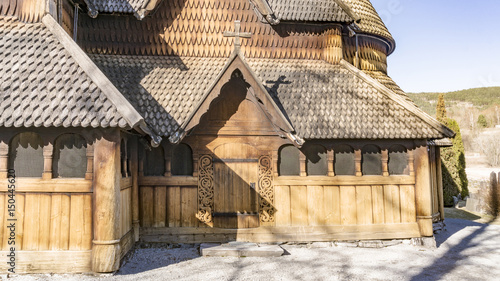 Old wooden Heddal stavkirke in Norway photo