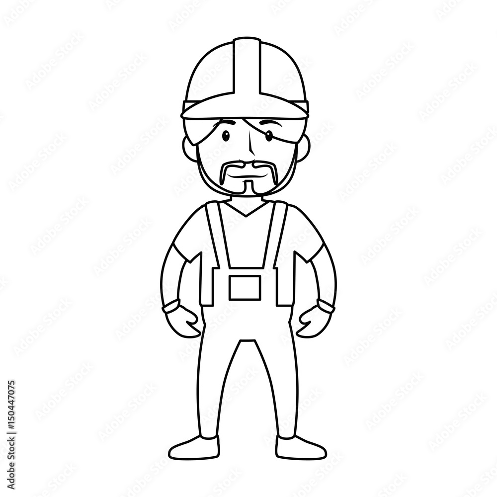 construction worker standing with safety helmet, cartoon icon over white background. vector illustration