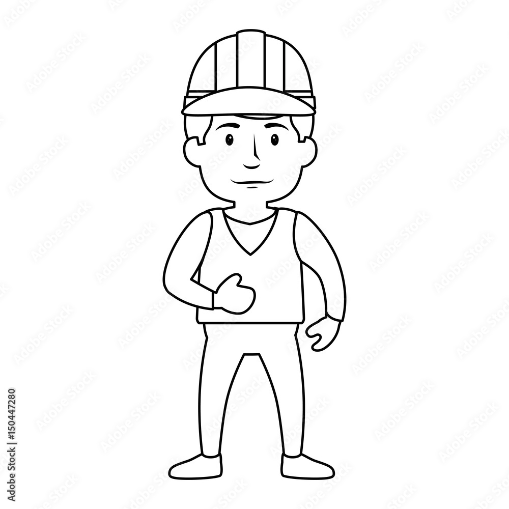 construction worker standing with safety helmet, cartoon icon over white background. vector illustration construction worker standing with safety helmet, cartoon icon over white background. vector illustration