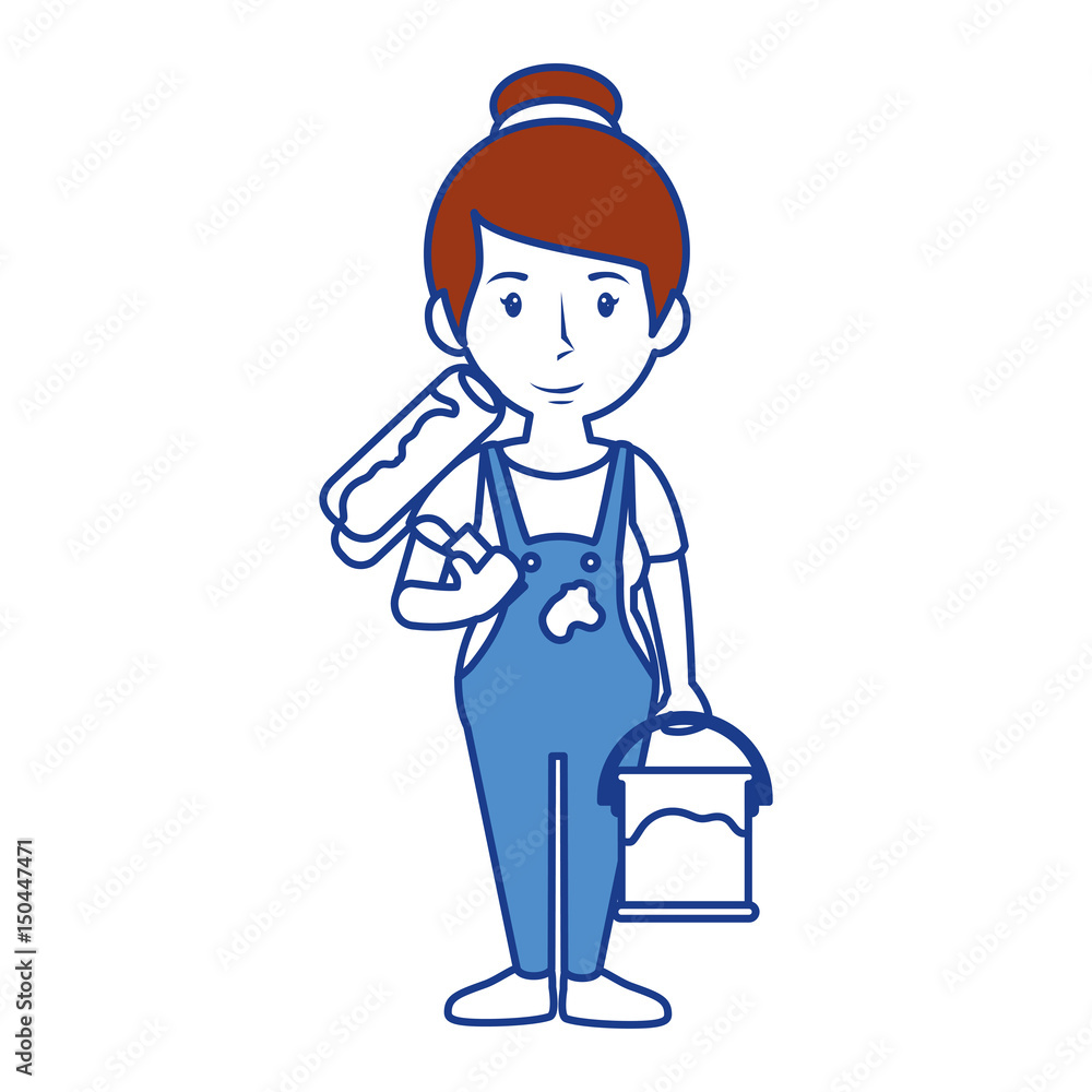 painter woman cartoon icon over white background. colorful design. vector illustration