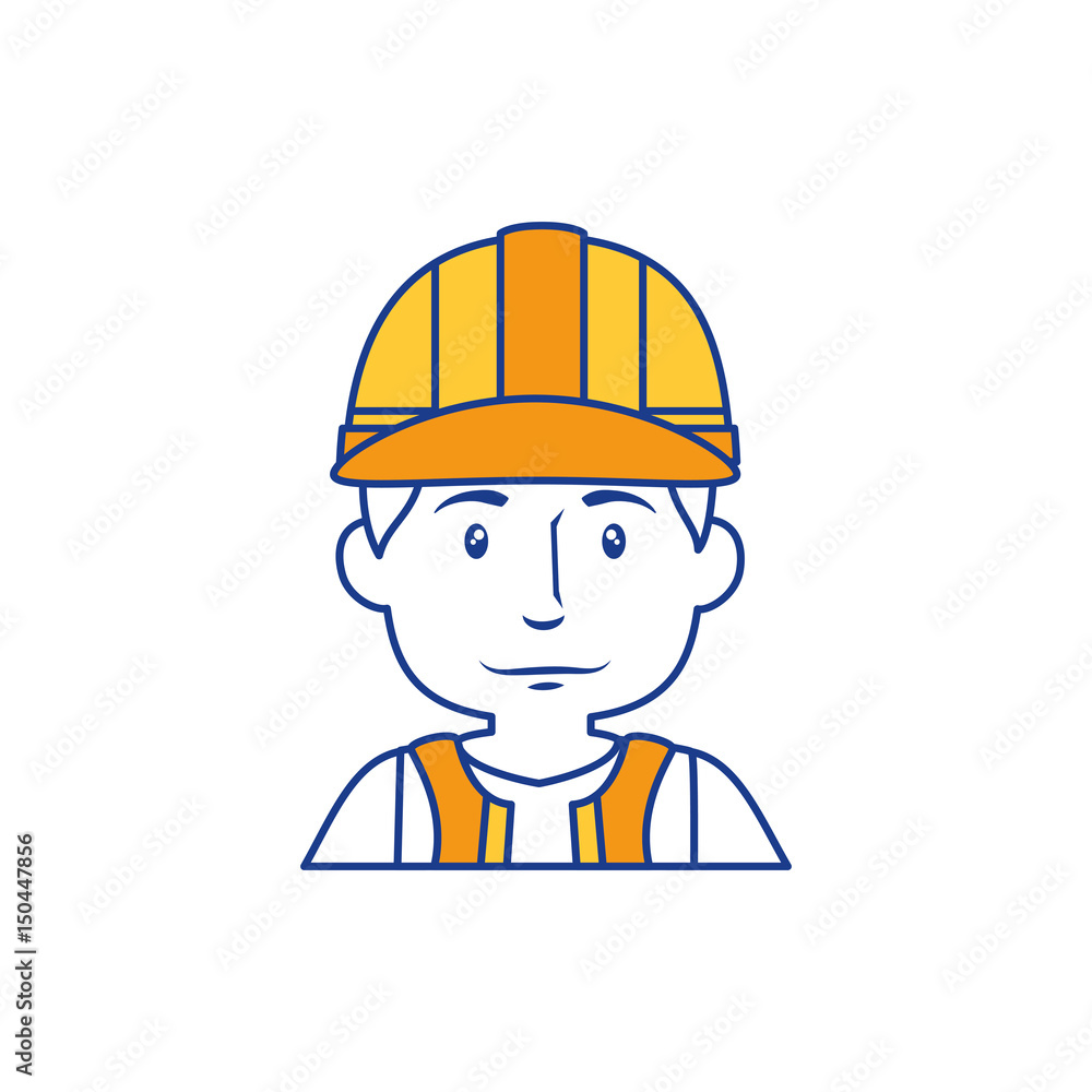construction worker with safety helmet, cartoon icon over white background. colorful design. vector illustration