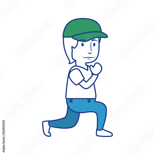 man wearing a cap, cartoon icon over white background. colorful design. vector illustraiton