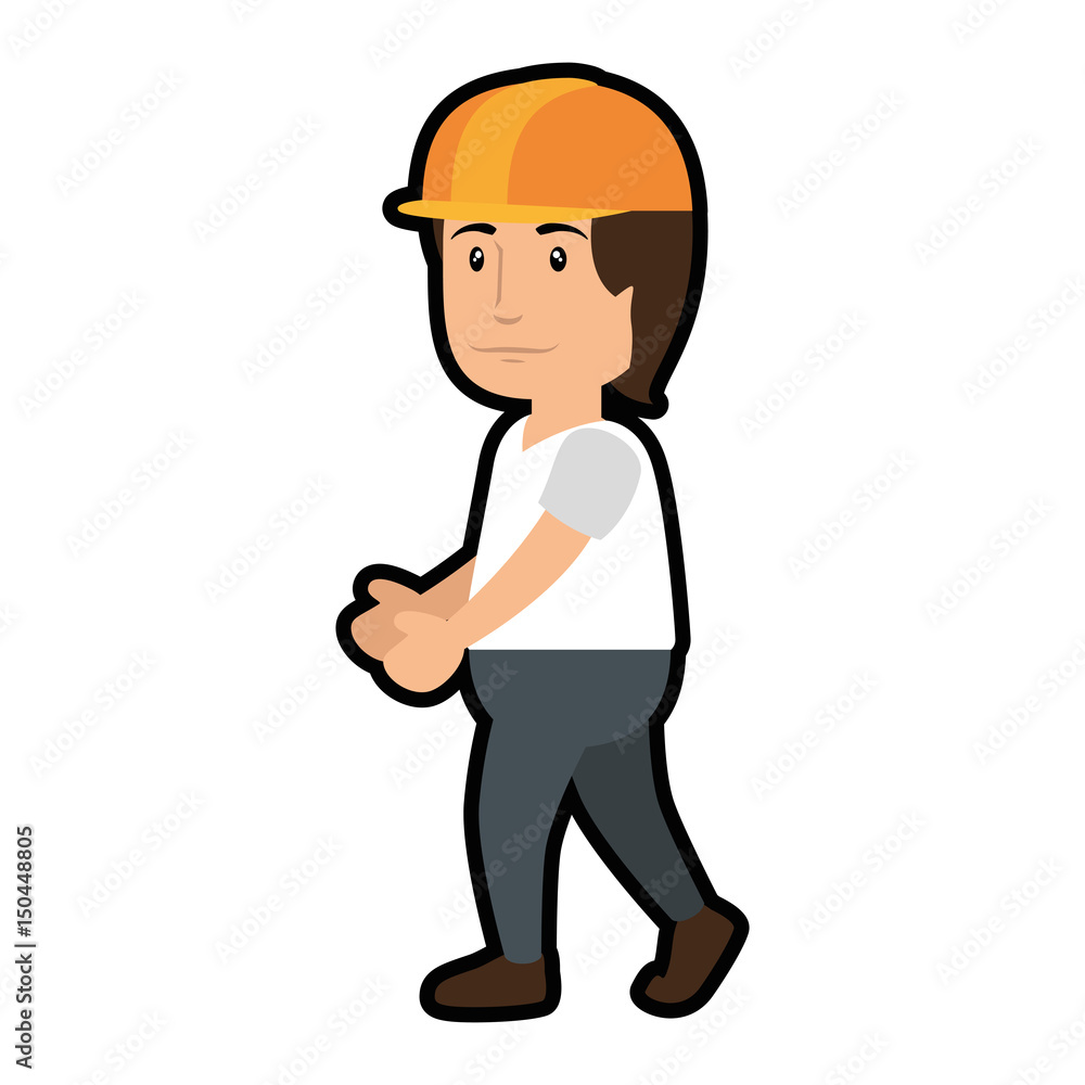 construction worker standing with safety helmet, cartoon icon over white background. colorful design. vector illustration