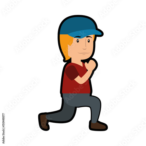 man wearing a cap, cartoon icon over white background. colorful design. vector illustraiton