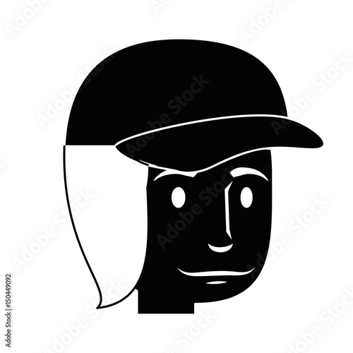 silhouette of man wearing a cap, cartoon icon over white background. vector illustraiton