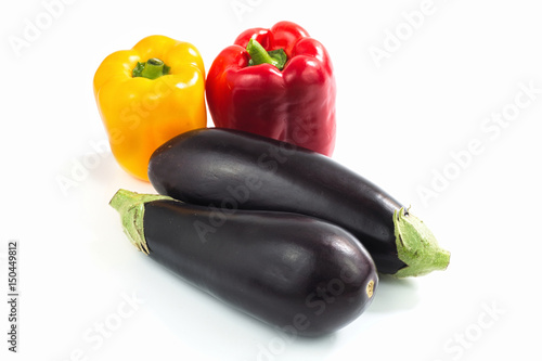 Organics Bell pepper and eggplant isolated on white background