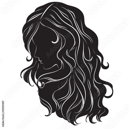 Silhouette of a girl with beautiful hair isolated on white background