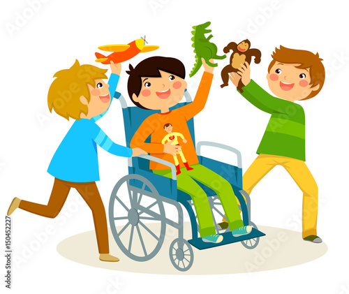 boy in wheelchair playing with his friends