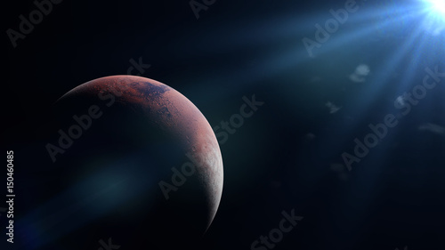 planet Mars during the Martian winter lit by the Sun
