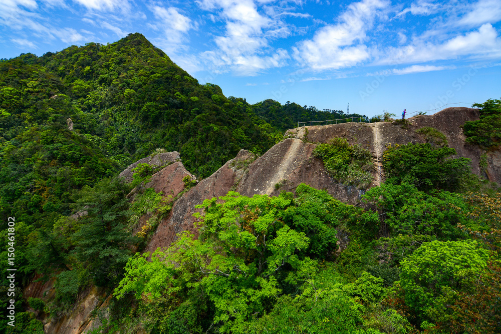 Wild mountainous landscape and tropical jungle along the Wu Liao Jian hiking trail in Taiwan