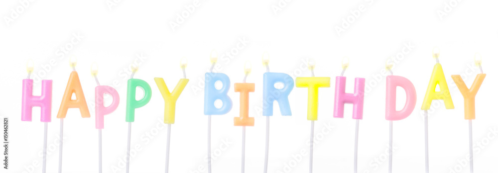 pastel happy birthday candles font isolated on white background