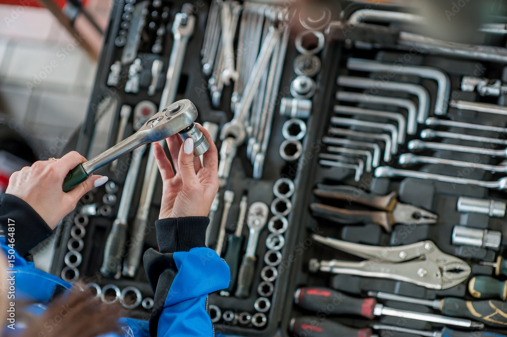 Keys for car repair in a car workshop Keys for car repair in a car workshop