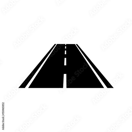 Icono plano carretera en perspectiva negro en fondo blanco