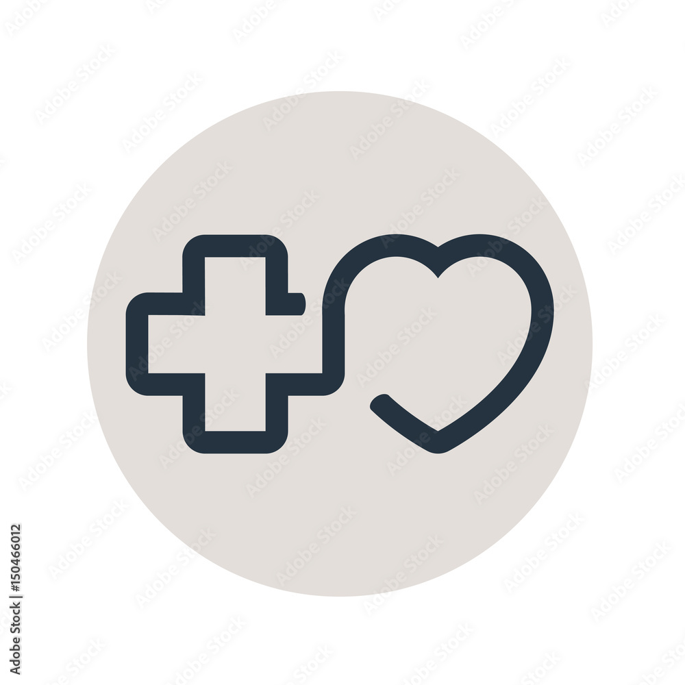 Icono plano lineal cruz y corazon en circulo gris Icono plano lineal cruz y corazon en circulo gris