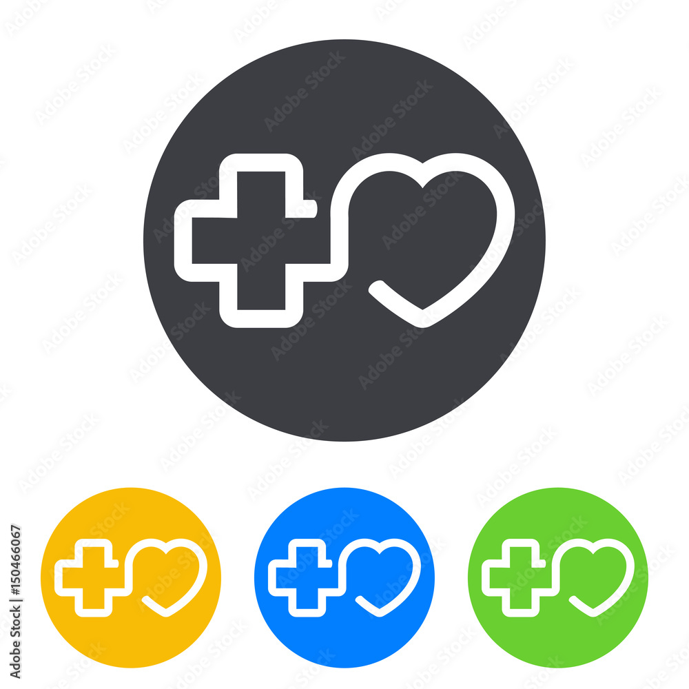 Icono plano lineal cruz y corazon en circulo varios colores Icono plano lineal cruz y corazon en circulo varios colores