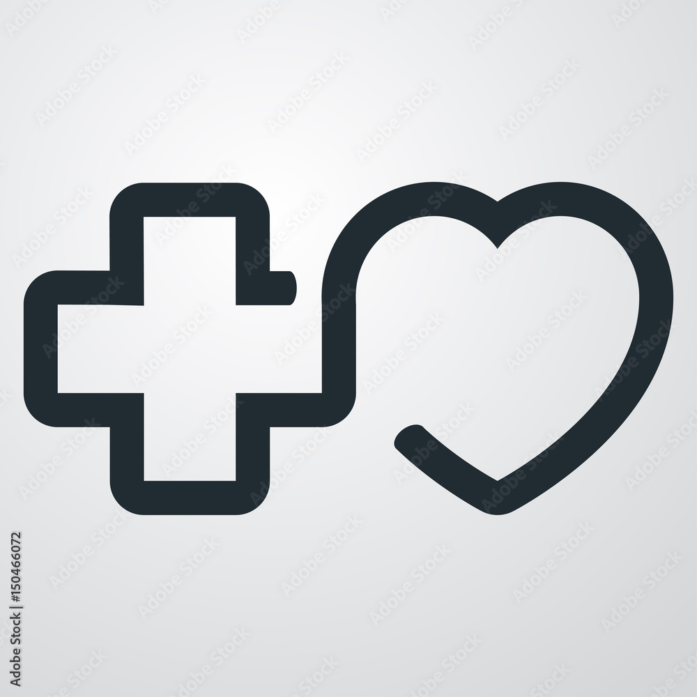 Icono plano lineal cruz y corazon en fondo degradado Icono plano lineal cruz y corazon en fondo degradado