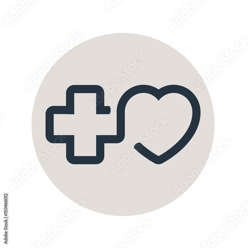 Icono plano lineal cruz y corazon en circulo gris