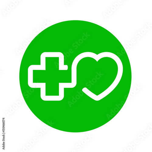 Icono plano lineal cruz y corazon en circulo verde