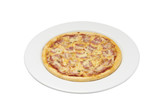 Isolate and clipping path of pizza with ham and cheese.