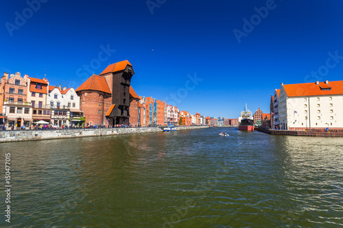 Historic port crane at Motlawa river in Gdansk, Poland