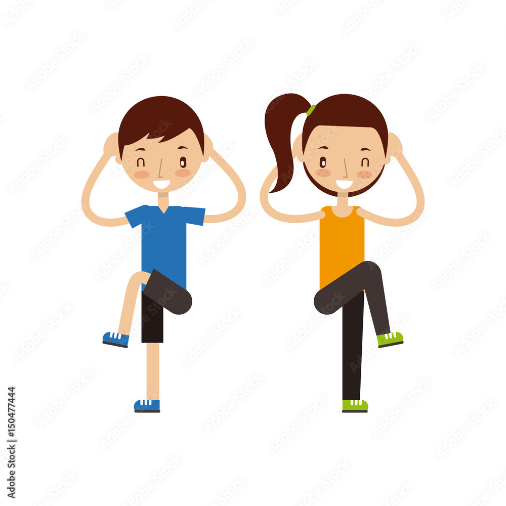 man and woman exercising happy fitness people image vector illustration design 