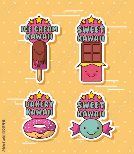 ice cream sweet bakery kawaii food with background colorful image vector illustration design 