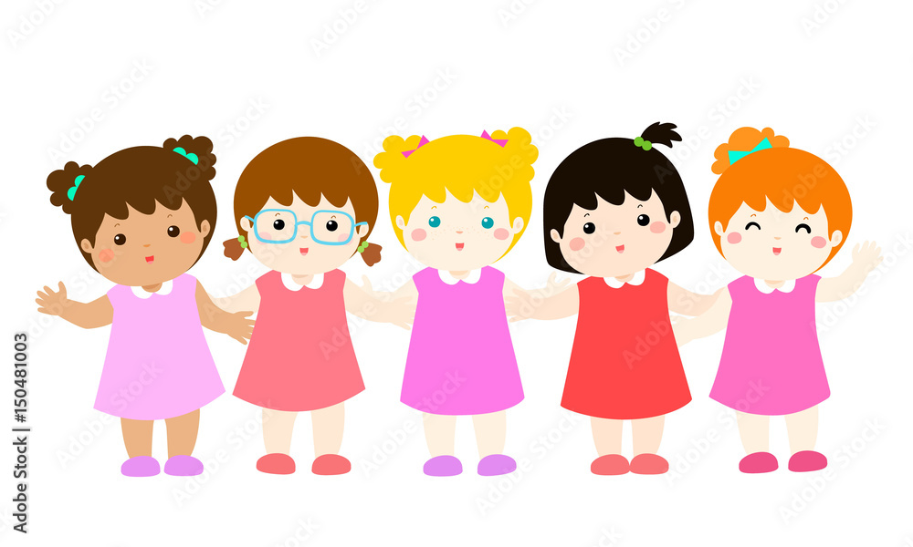 Variety nationality cartoon character girl vector set. Variety nationality cartoon character girl vector set.
