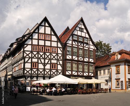 historische Fachwerkhäuser am Benediktsplatz, Erfurt, Thüringen, Deutschland