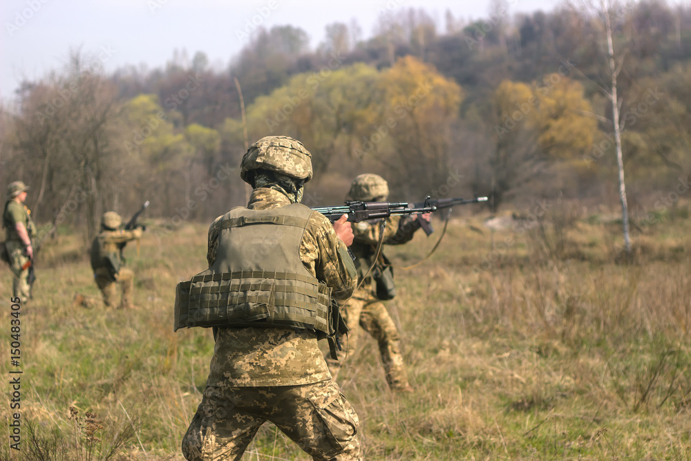 Front Line. Military attack on battlefield from ambush Front Line. Military attack on battlefield from ambush