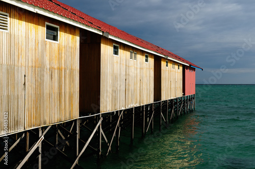 Houses on stilts on the sea in Indonesia