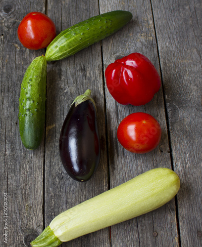 Close up of various colorful raw vegetables photo