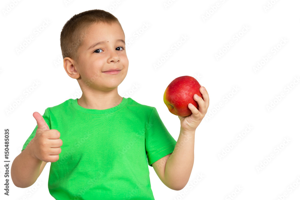 Portrait of a happy child with apples in hands Portrait of a happy child with apples in hands