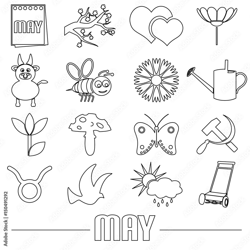 may month theme set of simple outline icons eps10