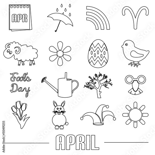 april month theme set of simple outline icons eps10