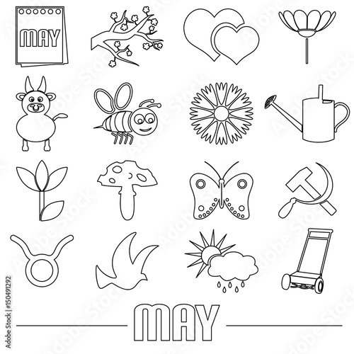 may month theme set of simple outline icons eps10