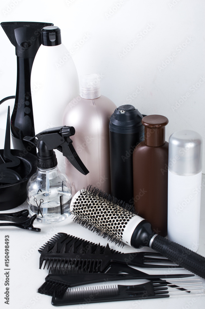 Set of hairdressers on white background