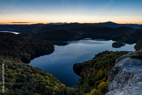 Nichol's Ledge and Pond with Mountains in Background - Sunset - Vermont