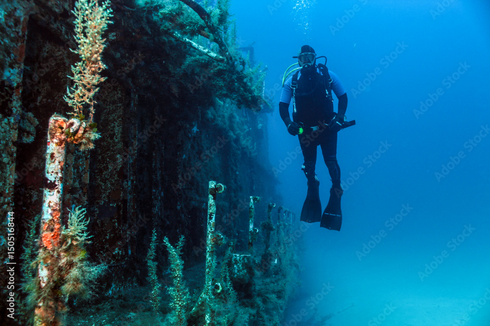 Scuba Diver and Shipwreck