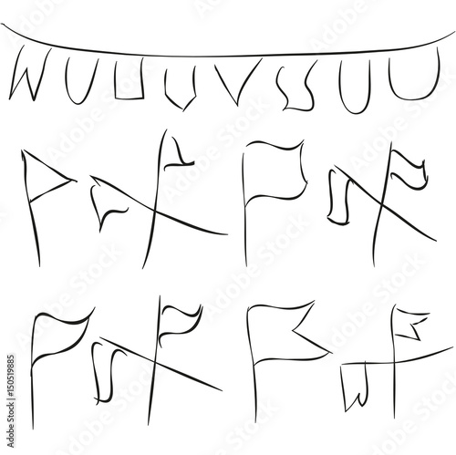 The set of flags in careless hand drawing style
