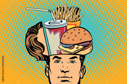 Man with an open head fast food