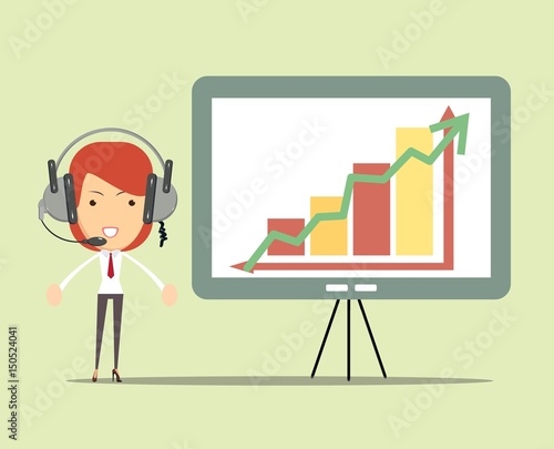 Young customer service operator girl wearing headset. female call center avatar, vector illustration.