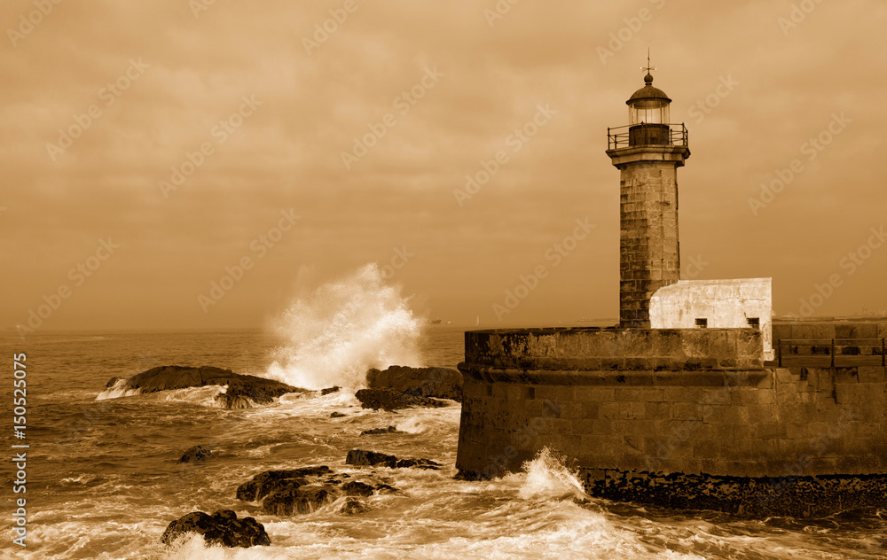  Lighthouse in Foz of Douro, Portugal, the picture in sepia