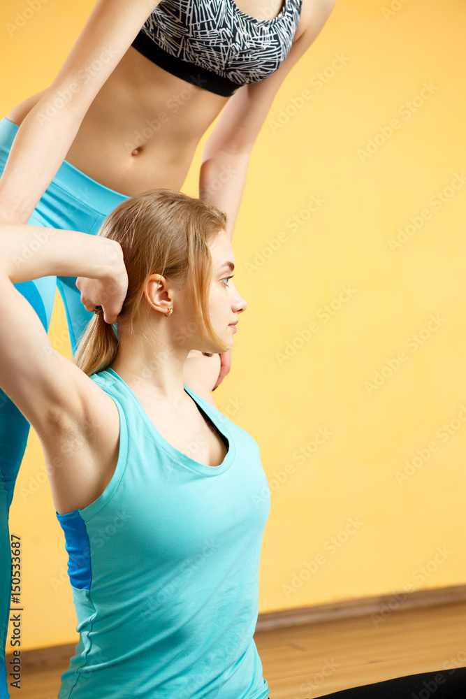 Photo of sportswoman and trainer Photo of sportswoman and trainer