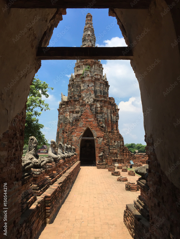 Ancient pagoda and Buddha statues without head, Old Capital of Thailand