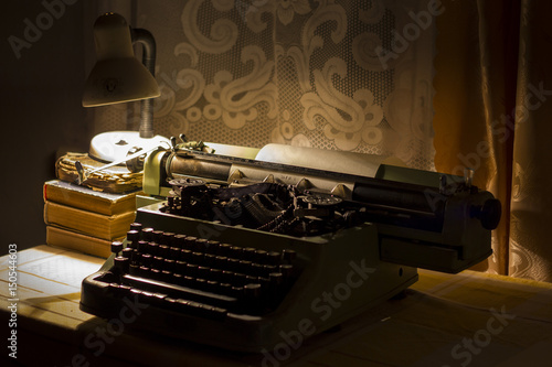 old typewriter at night with low light