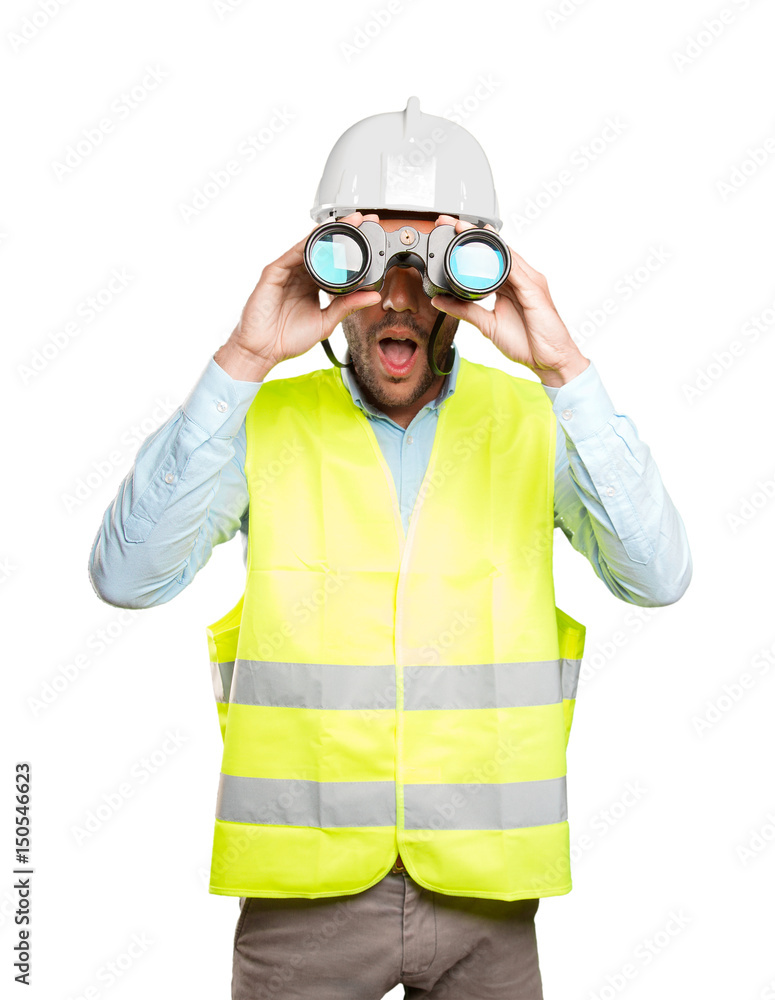 Confident engineer against white background
