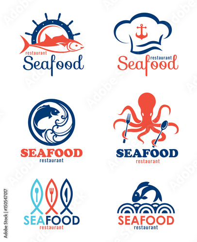Seafood restaurant and fish logo vector set design