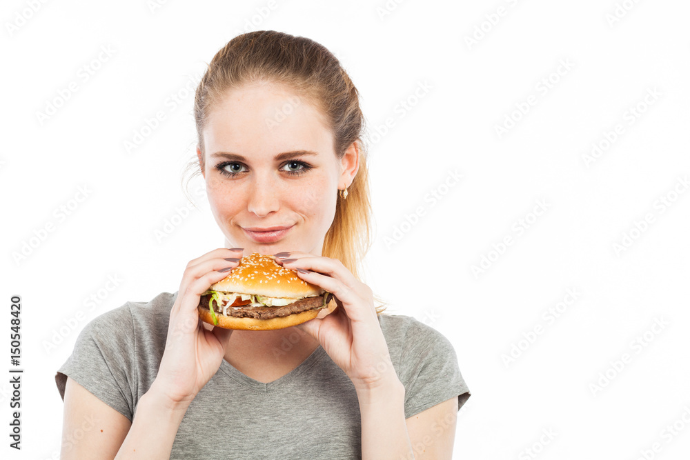Lovely woman with a hamburger
